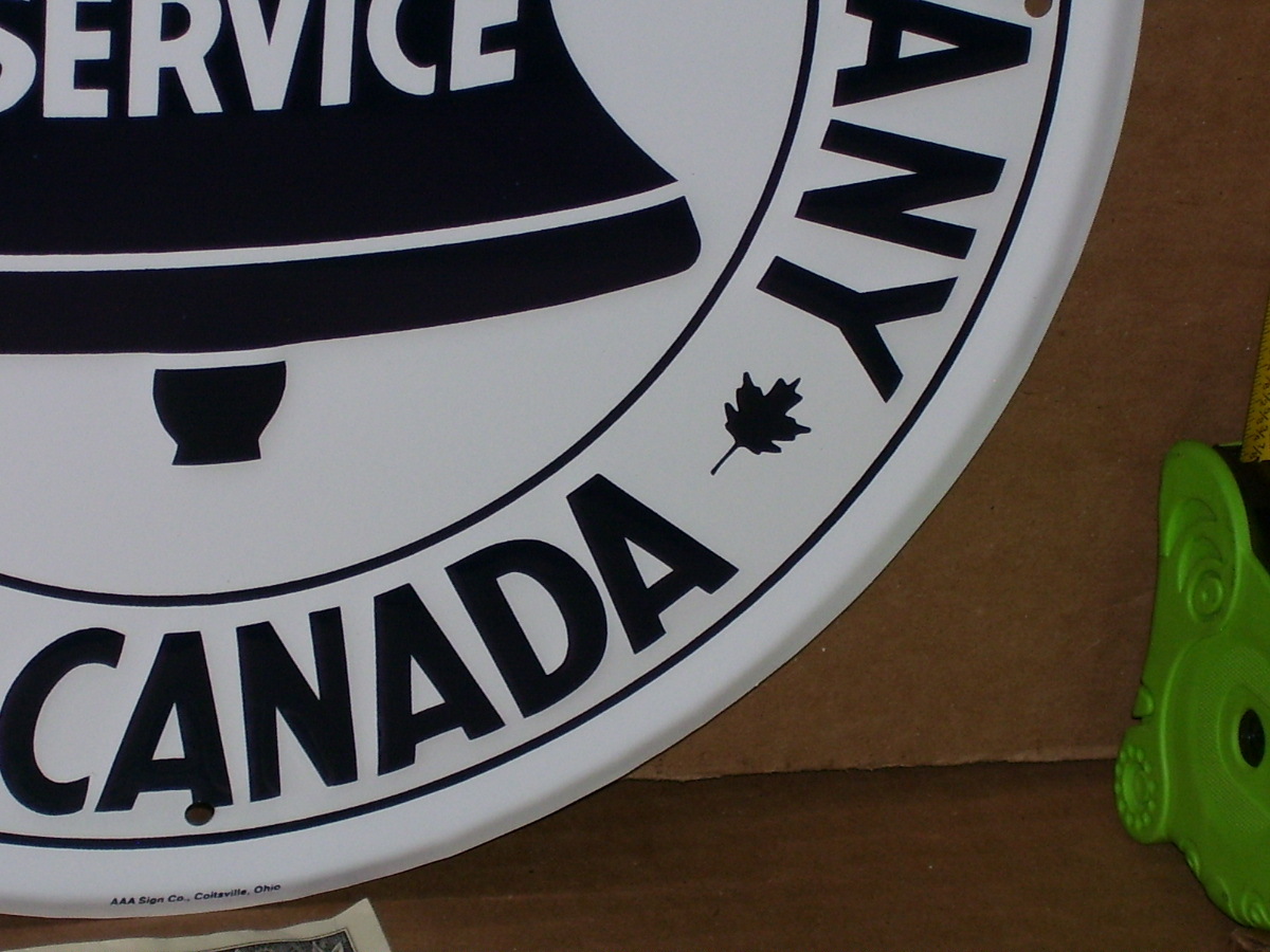 CANADA PHONE SIGN – Bell Telephone Company – GAS STATION SIGN – Shows MAPLE LEAF