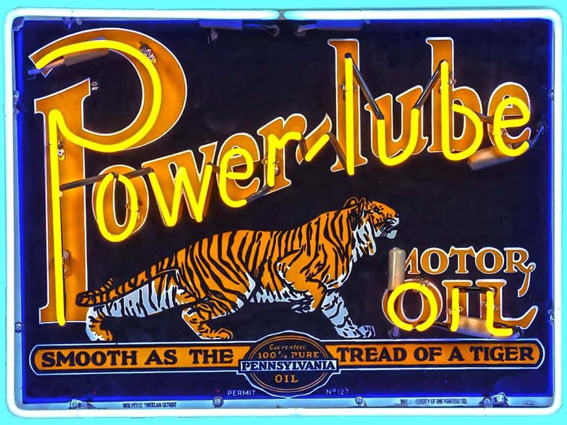 Power-Lube Oil Neon Image Metal Advertising Sign (not real neon)