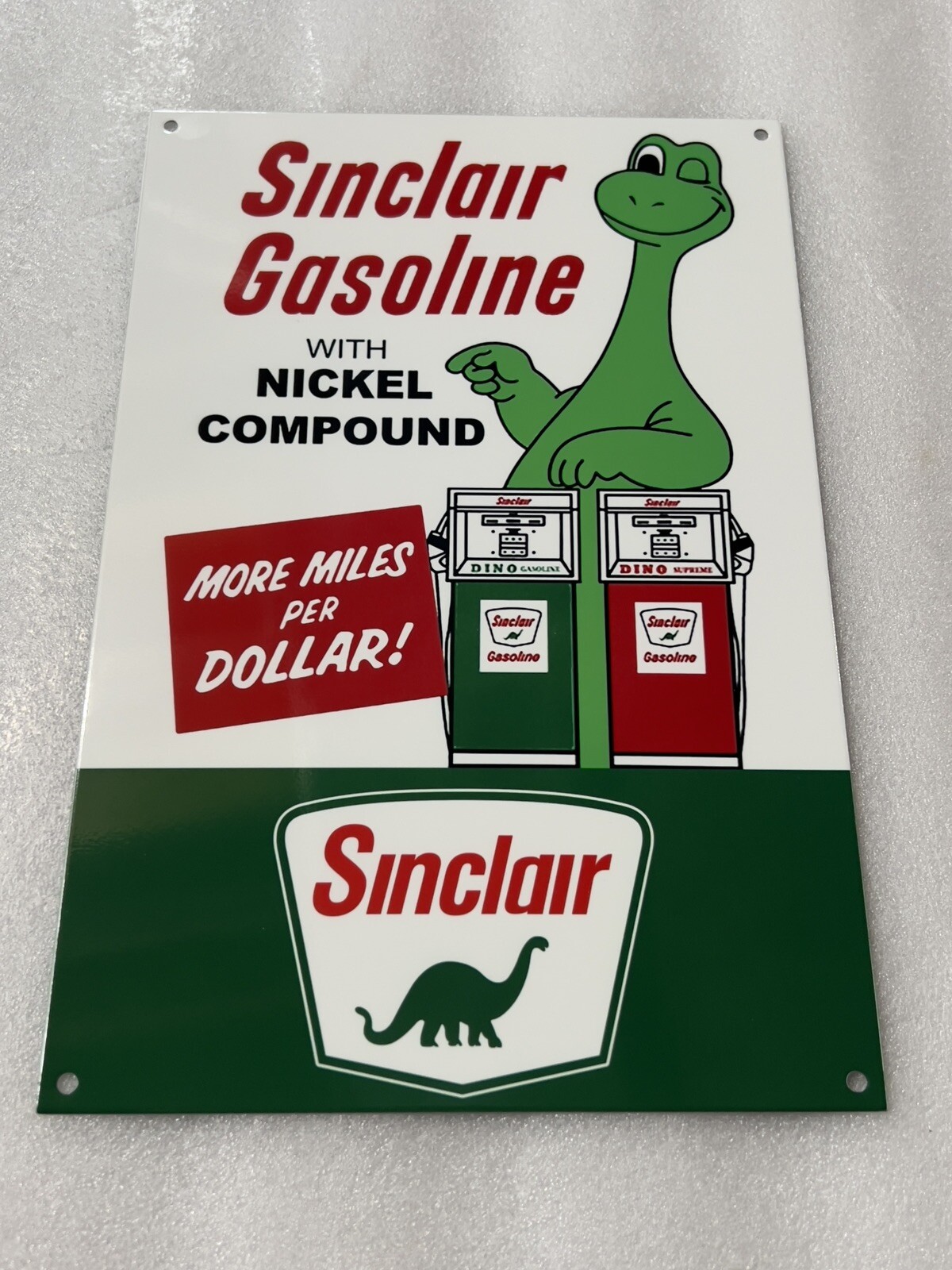 Sinclair Dino Nickel Gasoline MOTOR OIL Gas Vintage Style Steel Pump Plate Sign