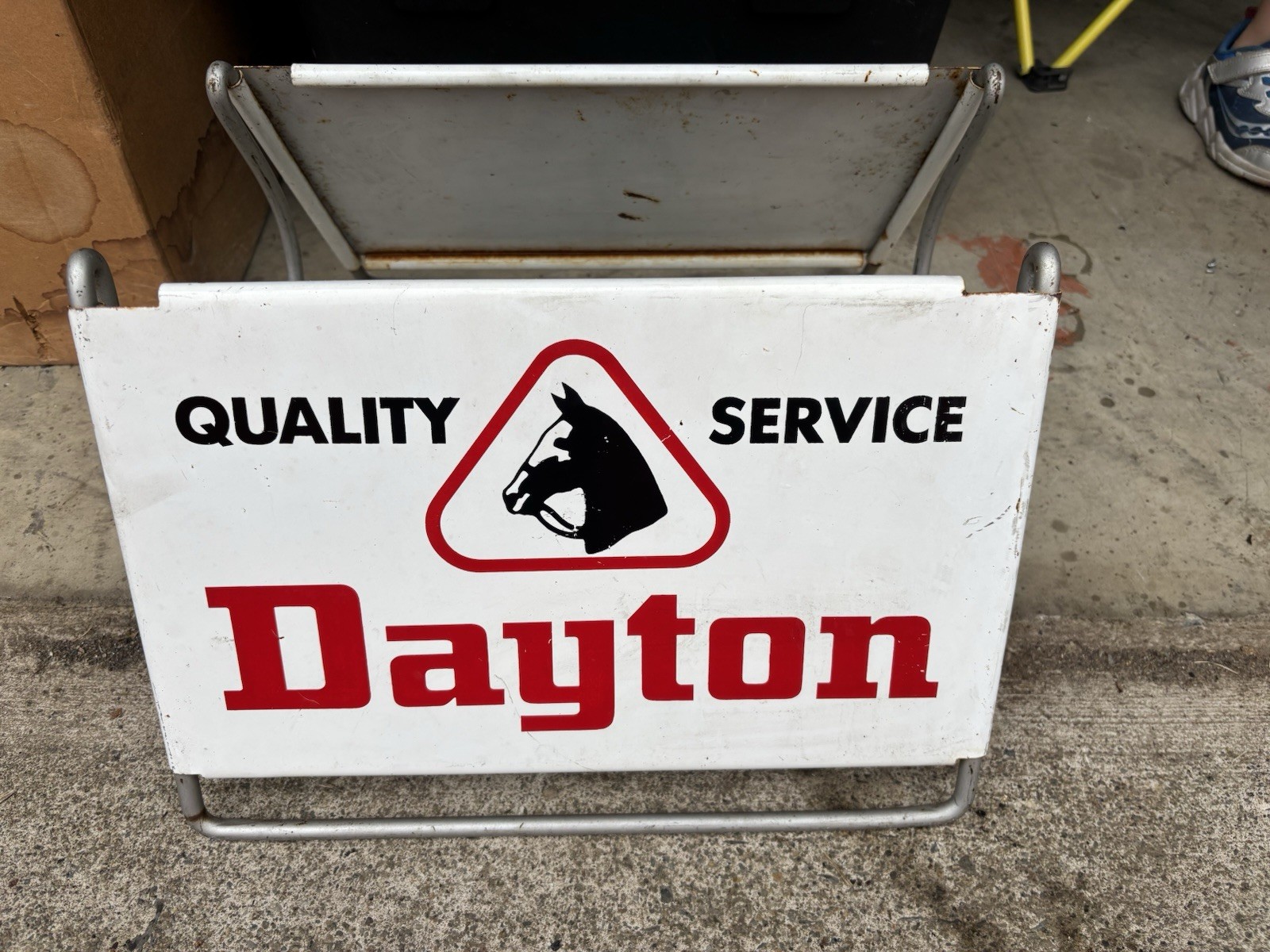 VINTAGE RARE METAL DAYTON TIRE RACK DISPLAY SIGNS GASOLINE OIL
