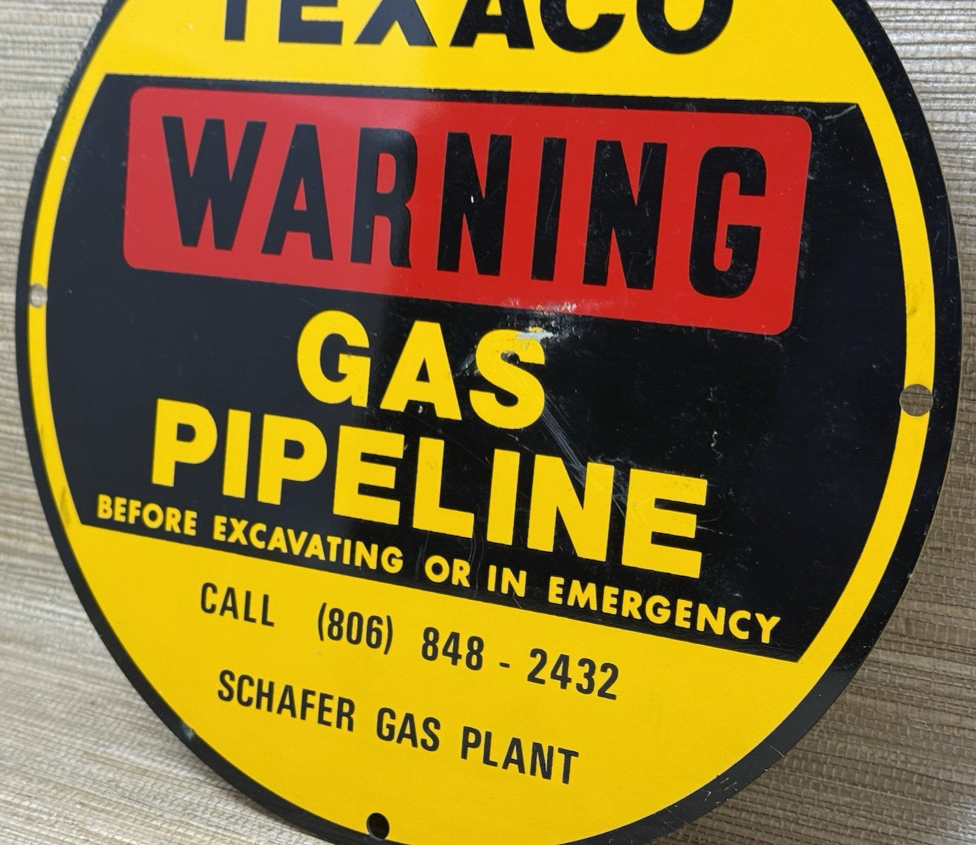VINTAGE TEXACO GAS PIPELINE SIGN TEXAS GASOLINE STATION MOTOR OIL PUMP PLATE