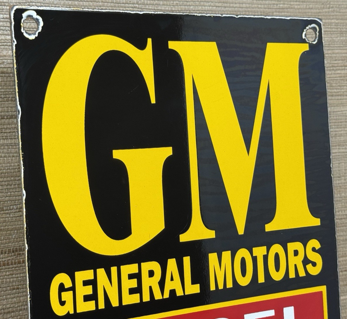 VINTAGE GENERAL MOTORS PORCELAIN DEALERSHIP SIGN GAS SALES SERVICE OIL DIESEL