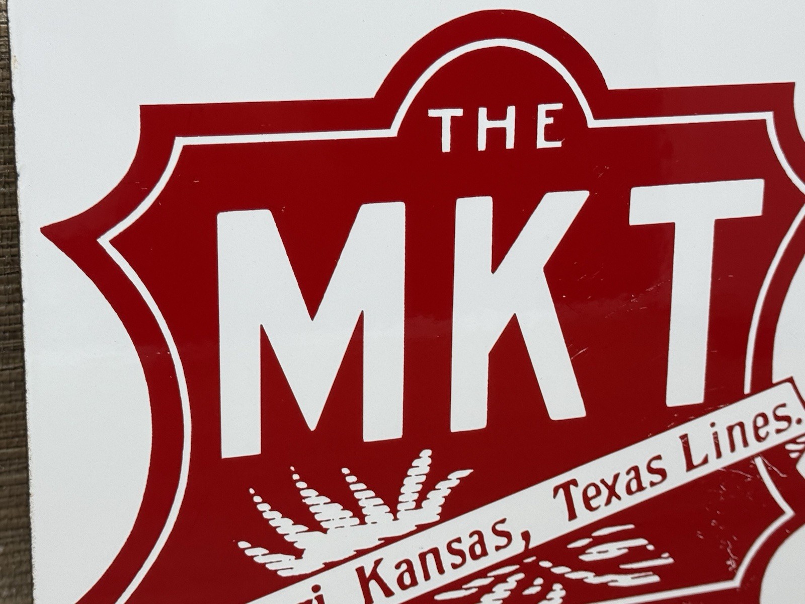 VINTAGE MISSOURI KANSAS TEXAS LINES PORCELAIN SIGN TRAIN STATION GAS OIL RAILWAY