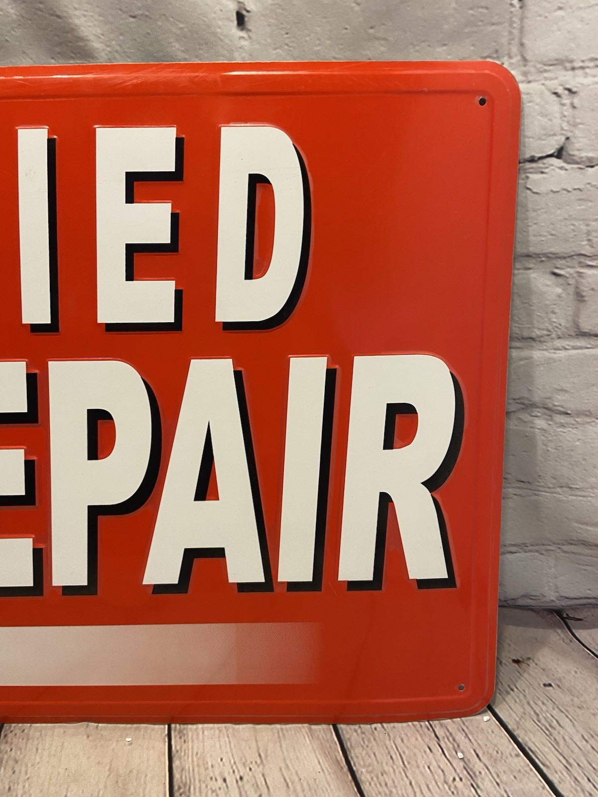 Vintage Certified Auto Repair Sign Embossed Tin Metal 36” Mechanic Shop Gas Oil