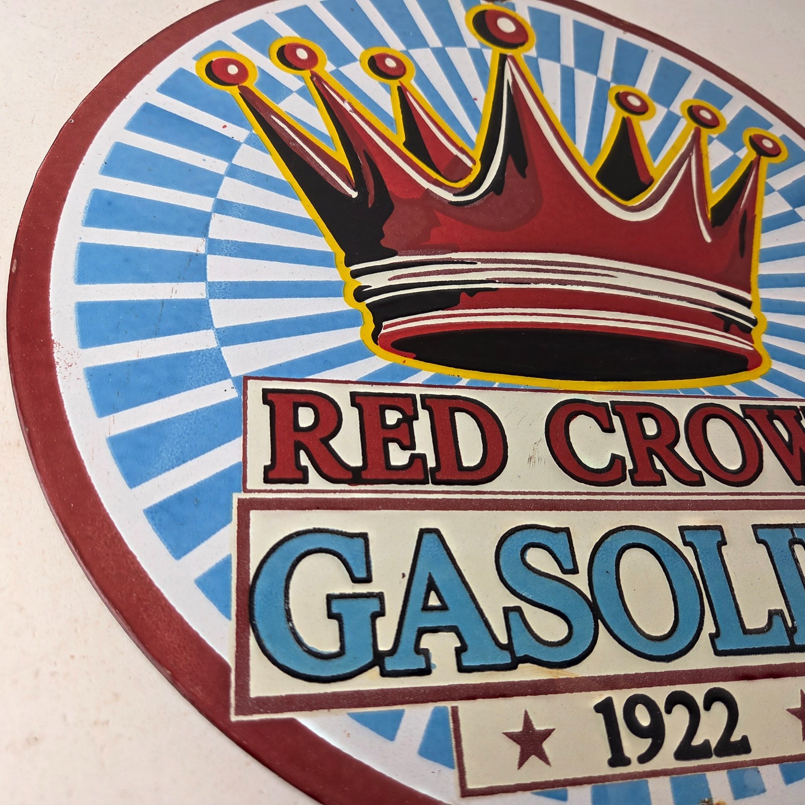 Vintage Red Crown Gasoline Sign – Porcelain Service Station Gas Pump Ad Sign