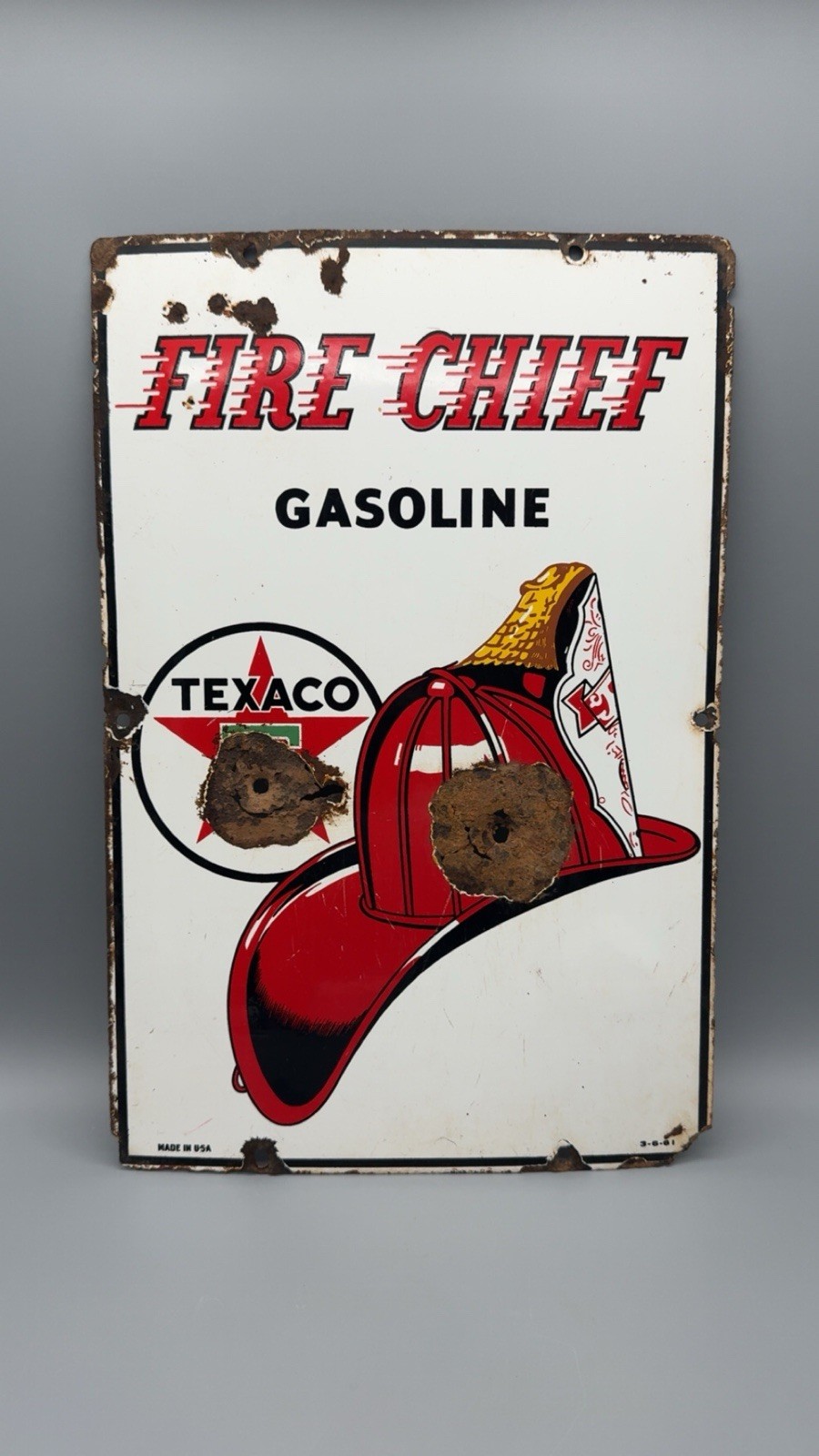 Original 1961 Texaco Fire Chief Gasoline Porcelain Pump Plate Sign Made In USA