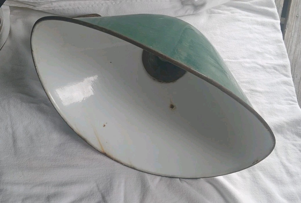 Vintage 21×15 Angled Green Porcelain Pole Light Sign Gas Station With Pole Mount