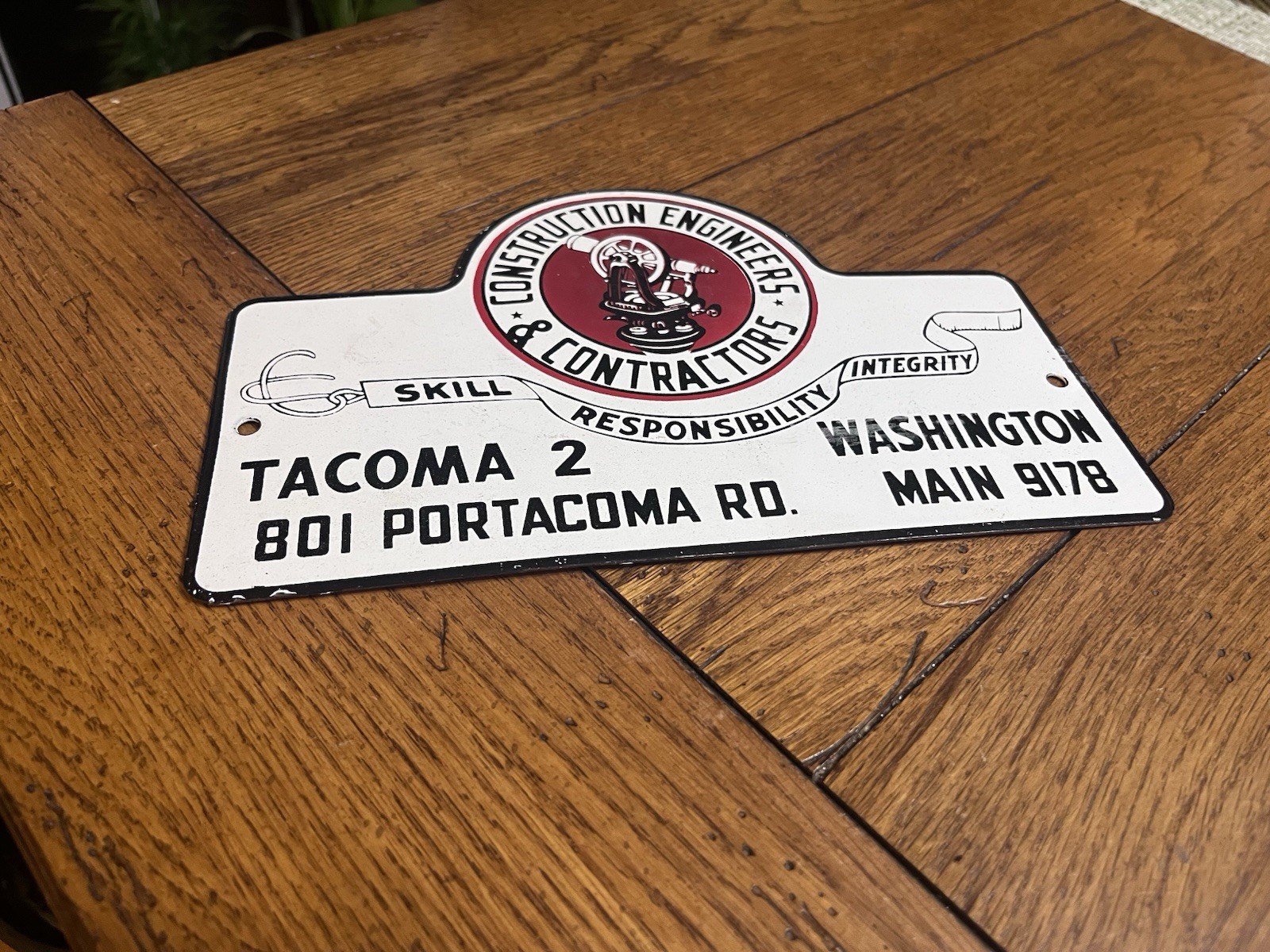 NICE CONSTRUCTION ENGINEERS & CONTRACTORS TACOMA WA. PORCELAIN SIGN