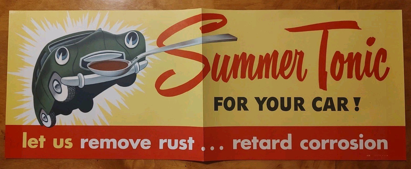 Vintage 1950s Summer Tonic For Your Car Advertising Paper Sign NOS Auto Service