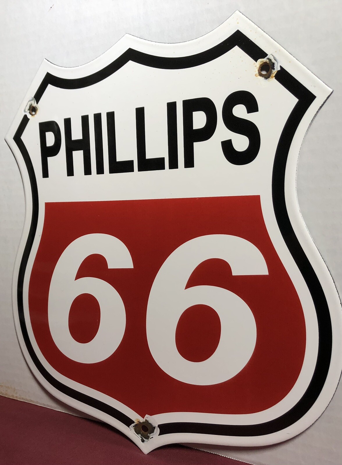 VINTAGE PHILLIPS 66 GASOLINE 13” PORCELAIN SIGN GAS STATION PUMP PLATE MOTOR OIL