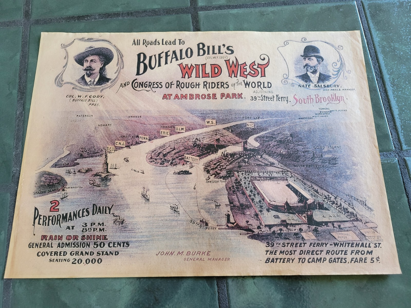 Vintage BUFFALO BILL cowboy deadwood western horse rodeo poster sign print