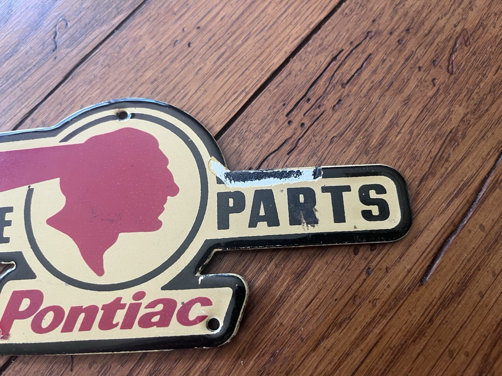 NICE PONTIAC GENUINE PARTS INDIAN HEAD PORCELAIN SIGN