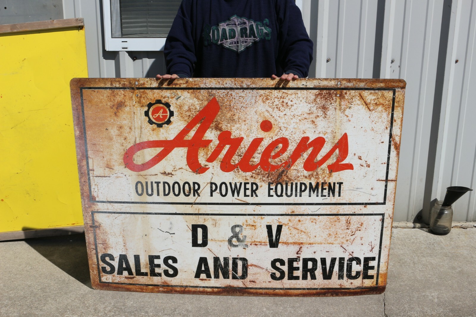 Large Vintage 1960’s ARIENS Garden Lawn Tractor 2 Sided 48″ Metal Gas Oil Sign
