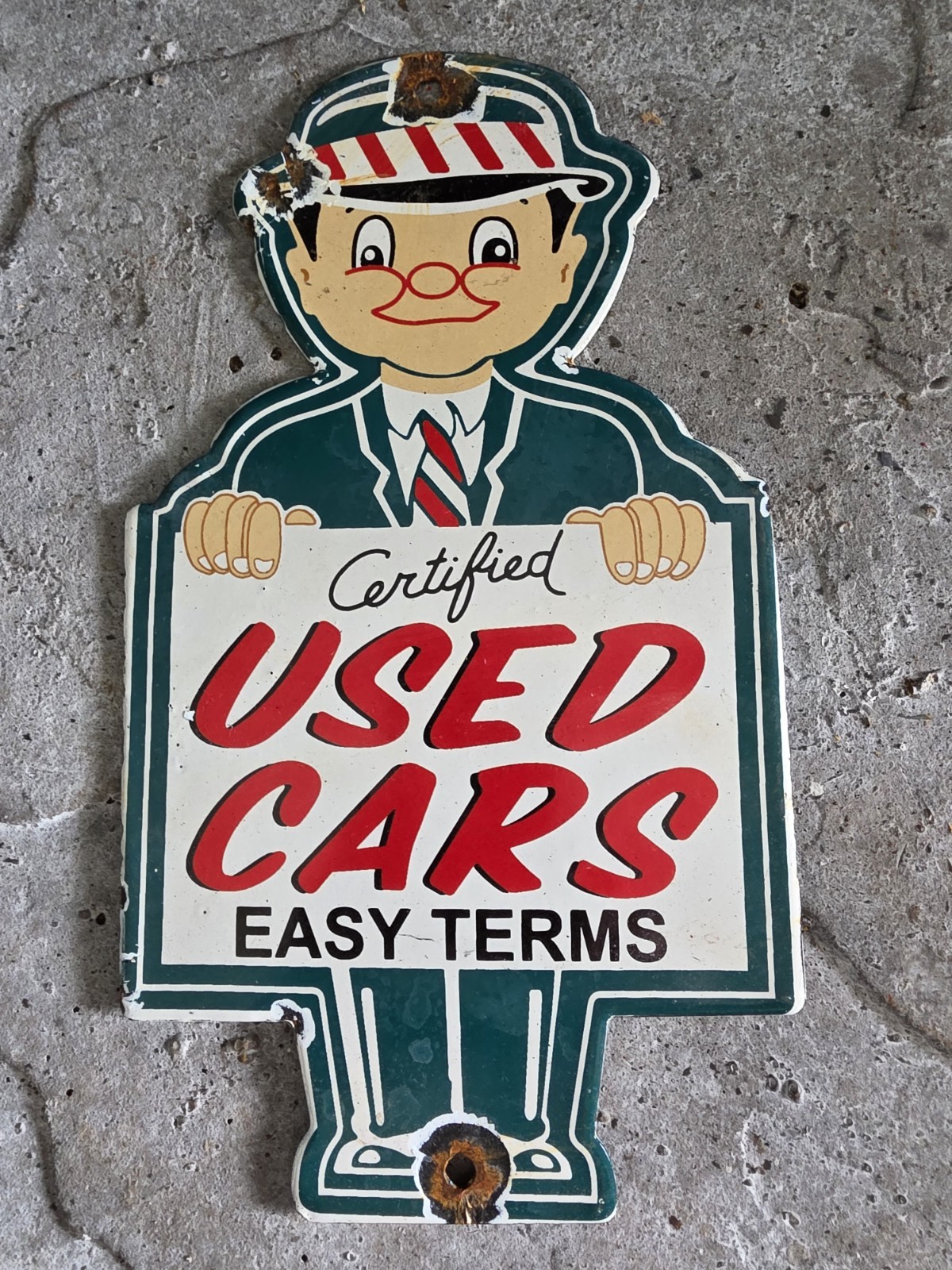 VINTAGE CERTIFIED USED CARS PORCELAIN SIGN GAS MOTOR OIL AUTO SALES 10″ X 6″.