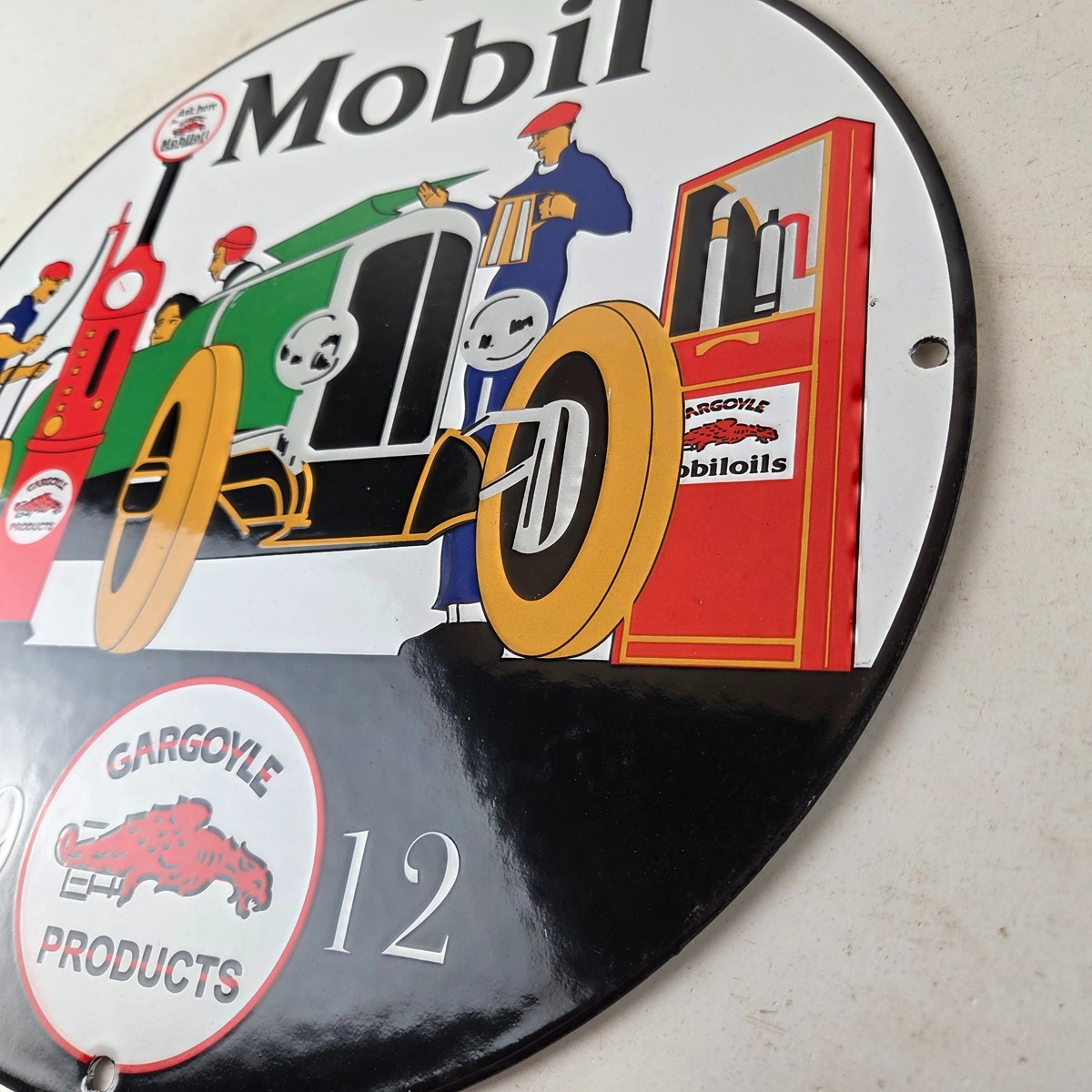 Vintage Mobil Sign – Gargoyle Mobilgas Attendants Gas Oil Filling Porcelain Sign