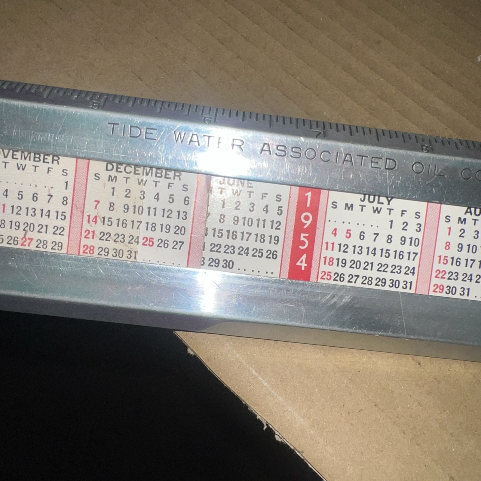 vintage tide water associated oil company desk ruler & calendar 1952-56 – 14” L