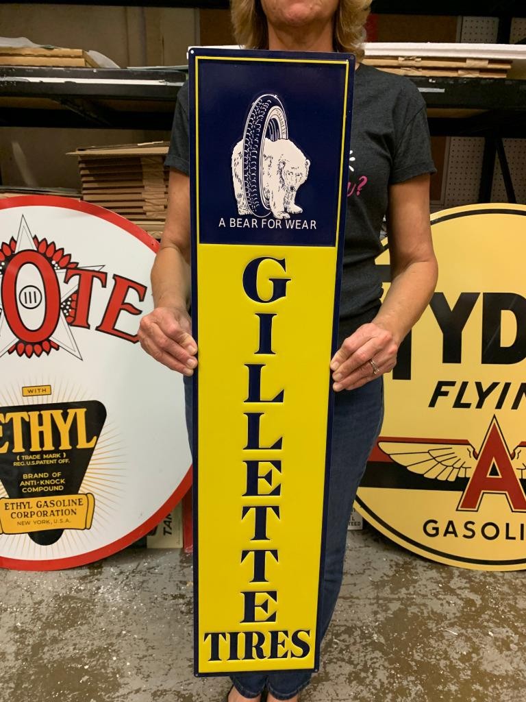 Antique Vintage Old Style Sign Gillette Tires Made in USA