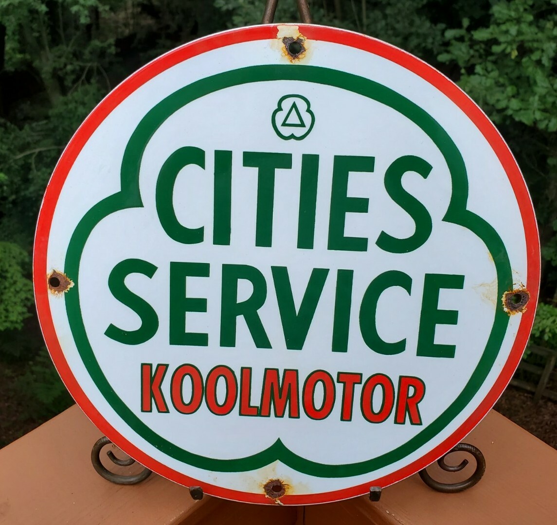 VINTAGE CITIES SERVICE KOOLMOTOR GASOLINE / MOTOR OIL PORCELAIN GAS PUMP SIGN