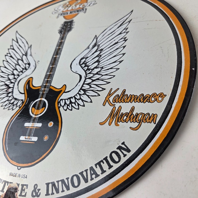 Vintage Gibson Guitars – Acoustic Electric Bass Store Porcelain Gas Station Sign