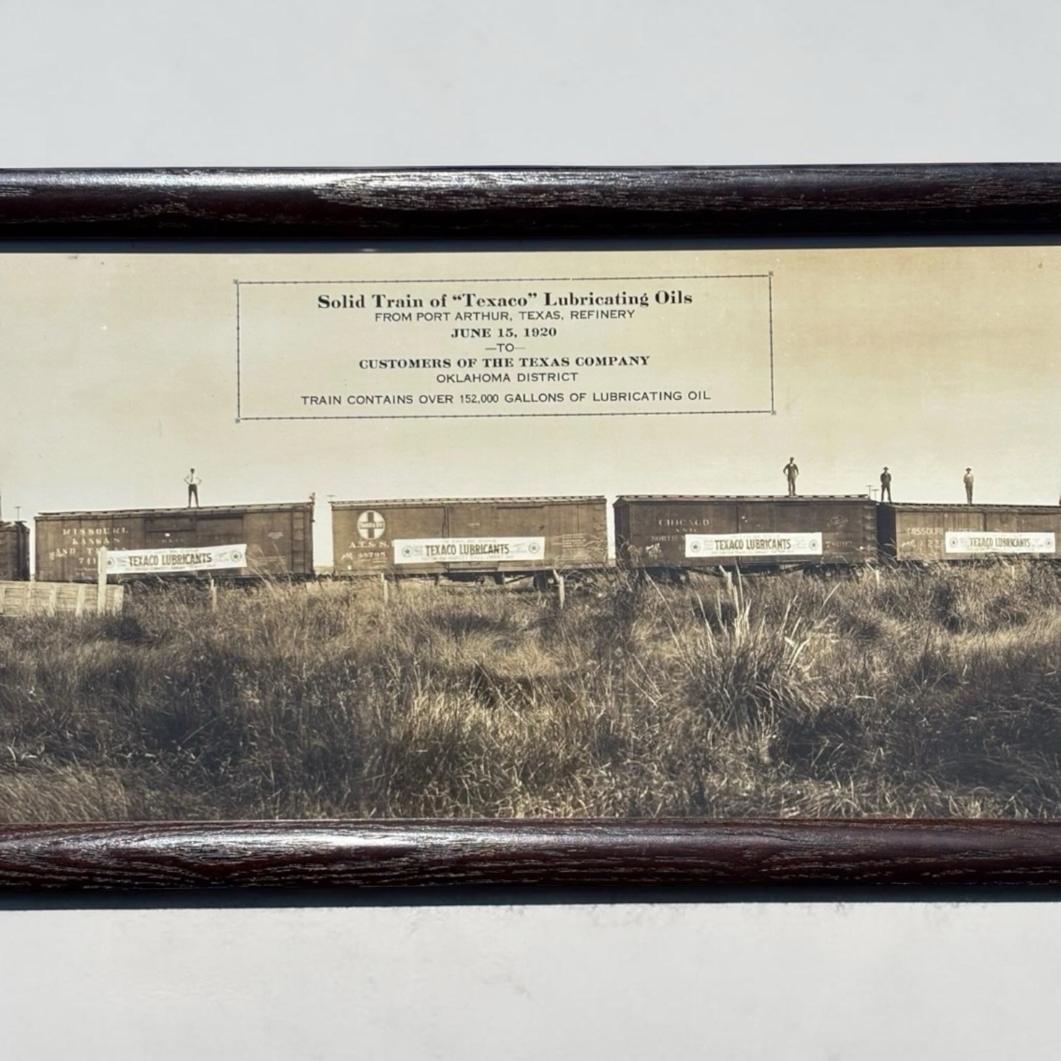 Original Antique Texaco Oil Field Railroad Yardlong Photo Sign Gas Advertising