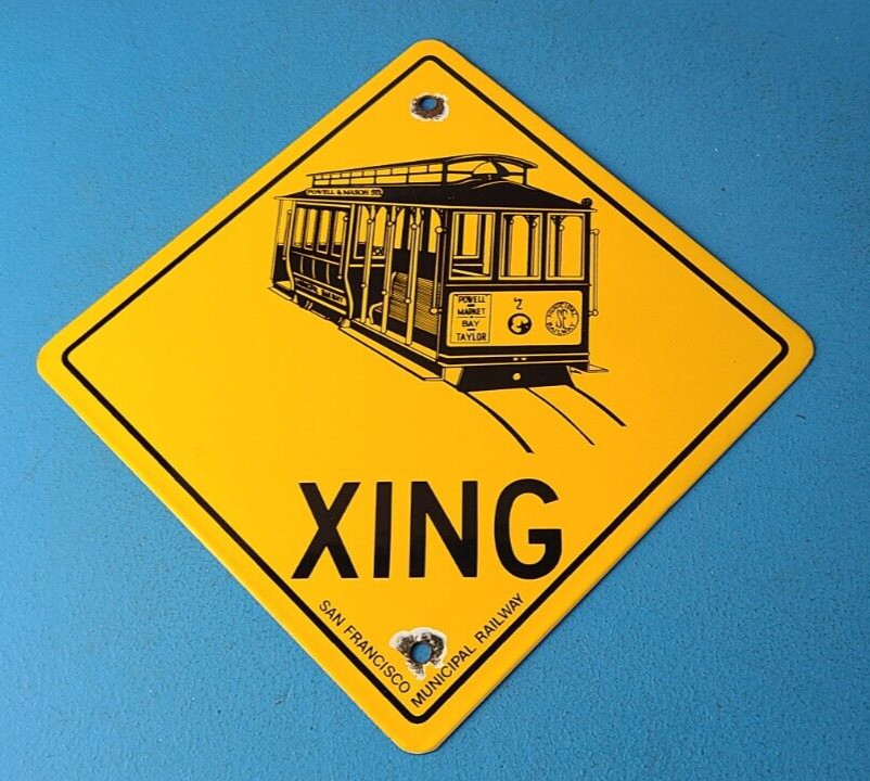 Vintage SFO Municipal Railway Sign – XING Trains Railway Porcelain Gas Pump Sign
