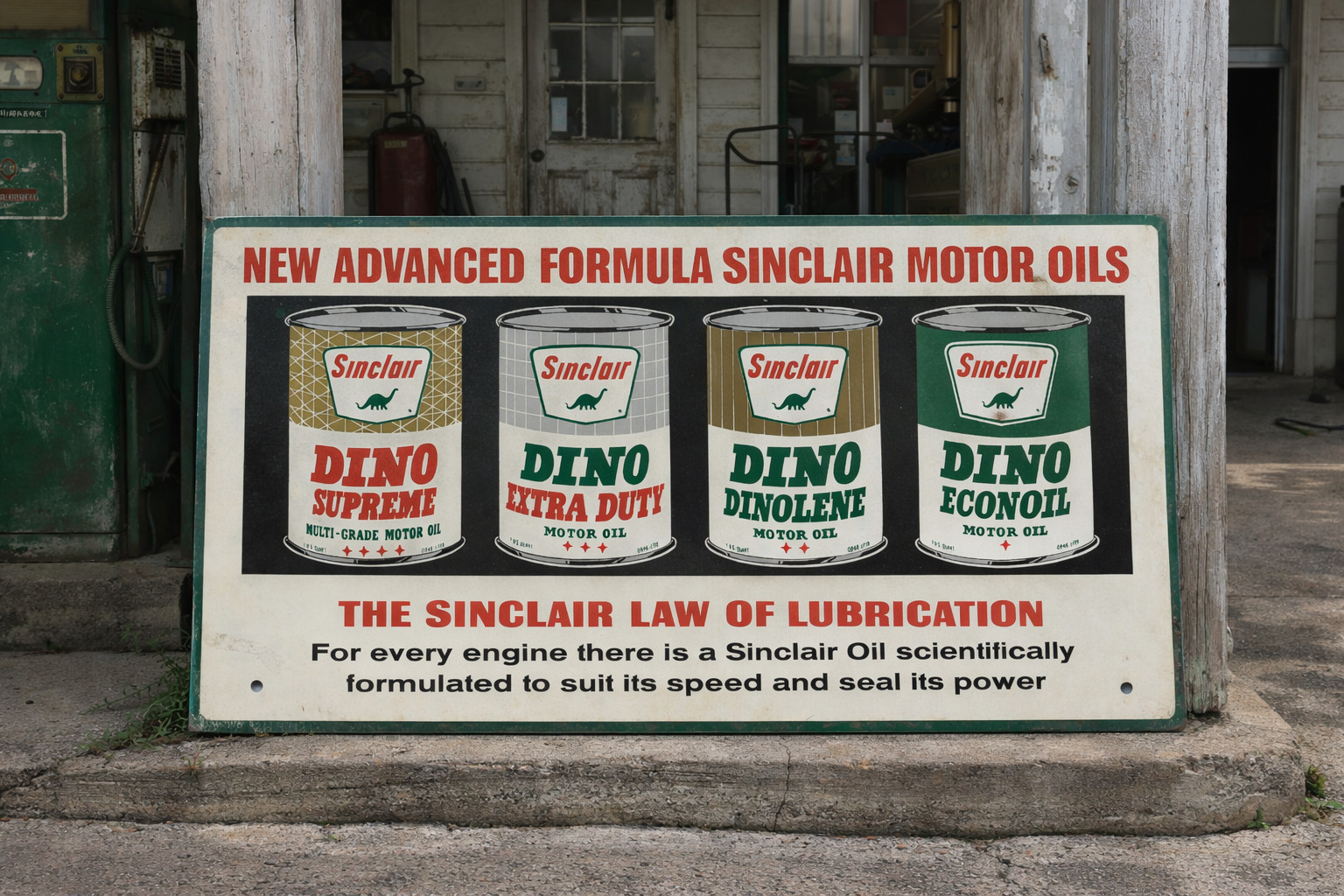 Vintage Style Sinclair Dino Motor Oil Sign 48” Aluminum Gas Station Garage Decor