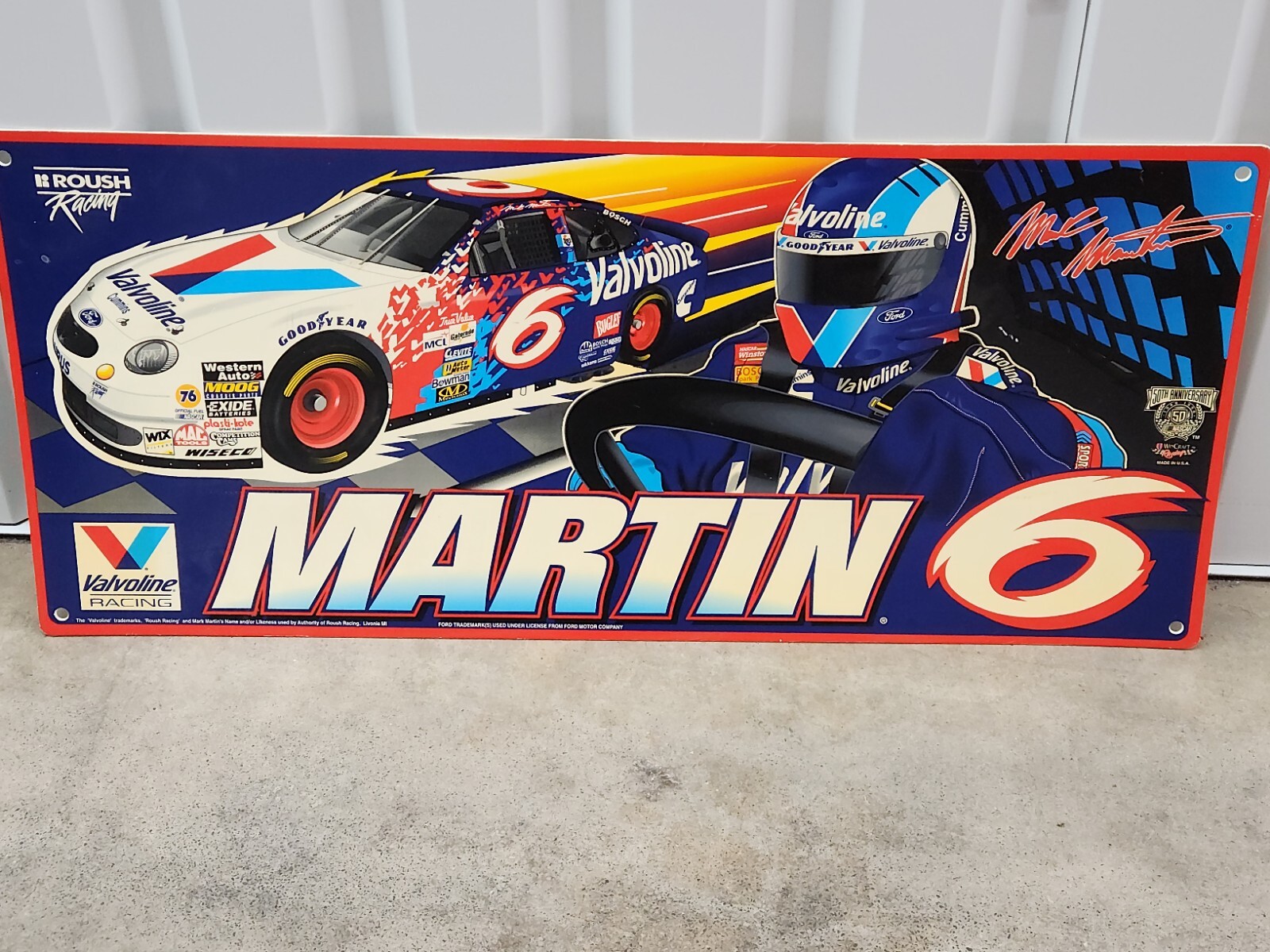 VINTAGE GAS OIL VALVOLINE RACING MARK MARTIN #6 FORD NASCAR 35″ Advertising Sign