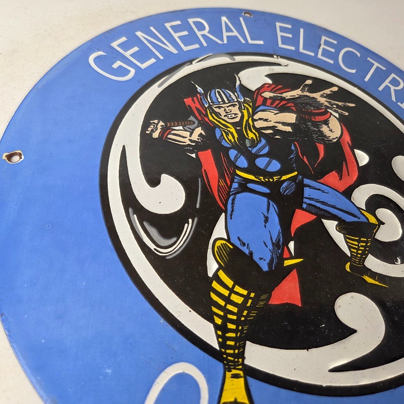 Vintage General Electric Sign – Thor Marvel Gas Auto Shop Pump Porcelain Sign