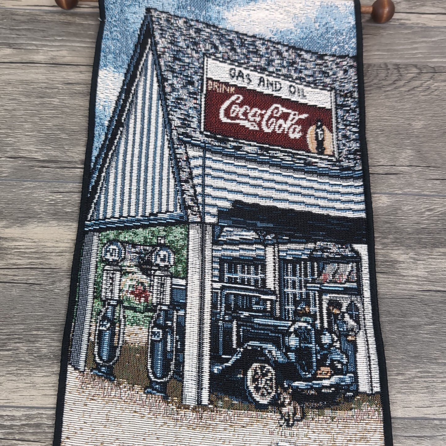 Coca Cola Gas & Oil Tapestry Wall Hanging 8″x38″ Retro Look Soda Advertisement
