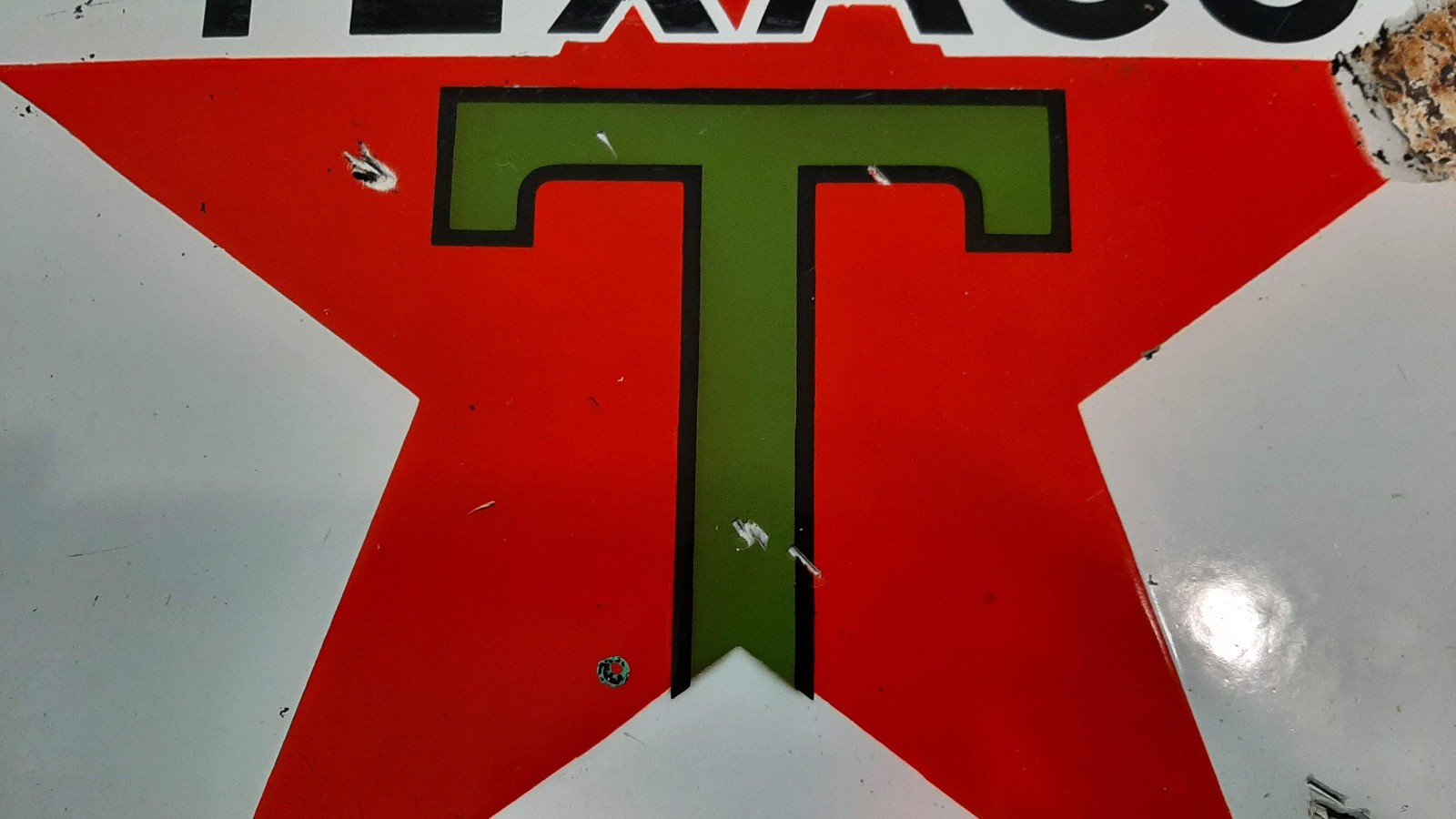 100% ORIGINAL PRE 1936 TEXACO BLACK T PORCELAIN 15 INCH SIGN NO REPOPS EVER!
