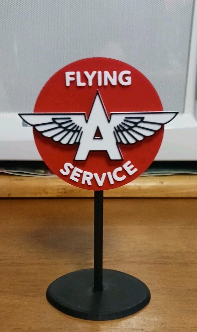 Vintage Aviation Flying A Gasoline Miniature Sign Diorama 6″ Tall Great Display