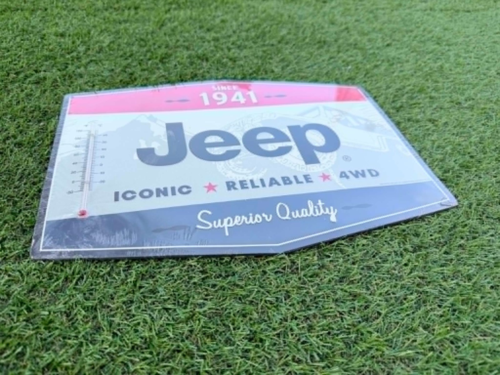 Jeep Since 1941 Metal Thermometer 13 by 10 Inches Raised Letters Gas,Bar,Mancave
