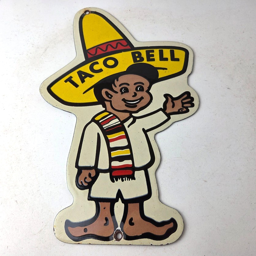Vintage Taco Bell Sign – Fast Food Diner Gas Pump Porcelain Sign