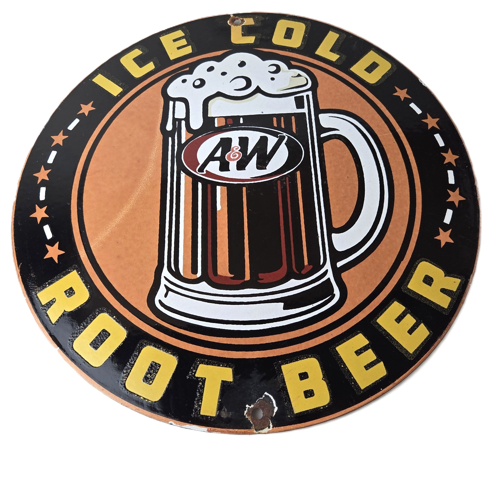 Vintage Root Beer Sign – A&W Ice Cold Mug Soda Porcelain Gas Pump Sign