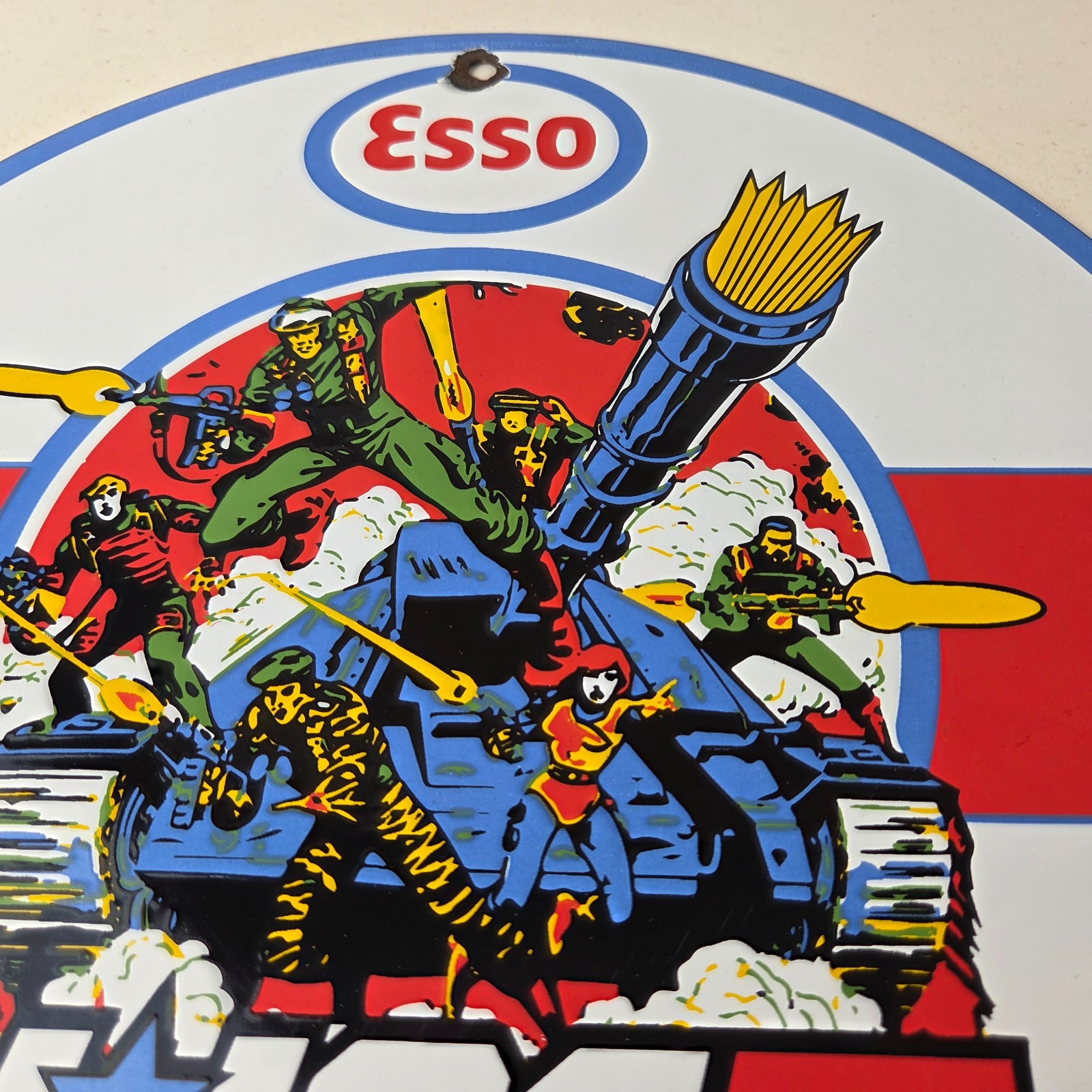 Vintage Esso G.I. Joe Tank Porcelain Sign – Real American Hero Gas Sign