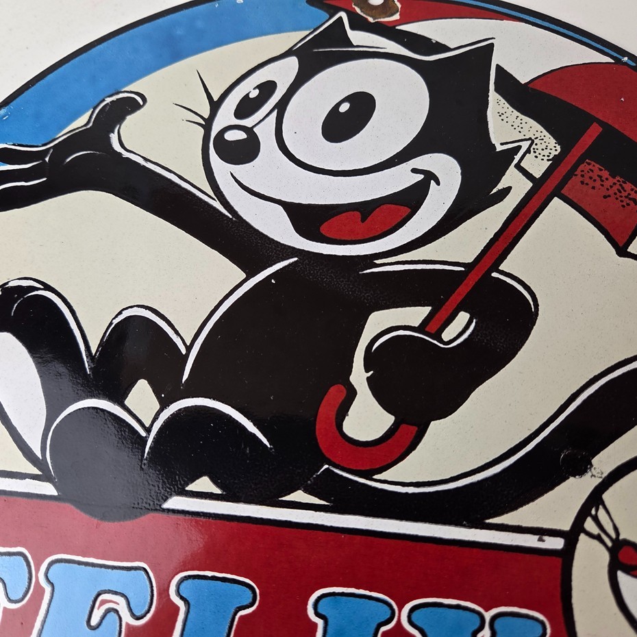 Vintage Felix the Cat Sign – Cartoon Comic Advertising Gas Oil Pump Sign