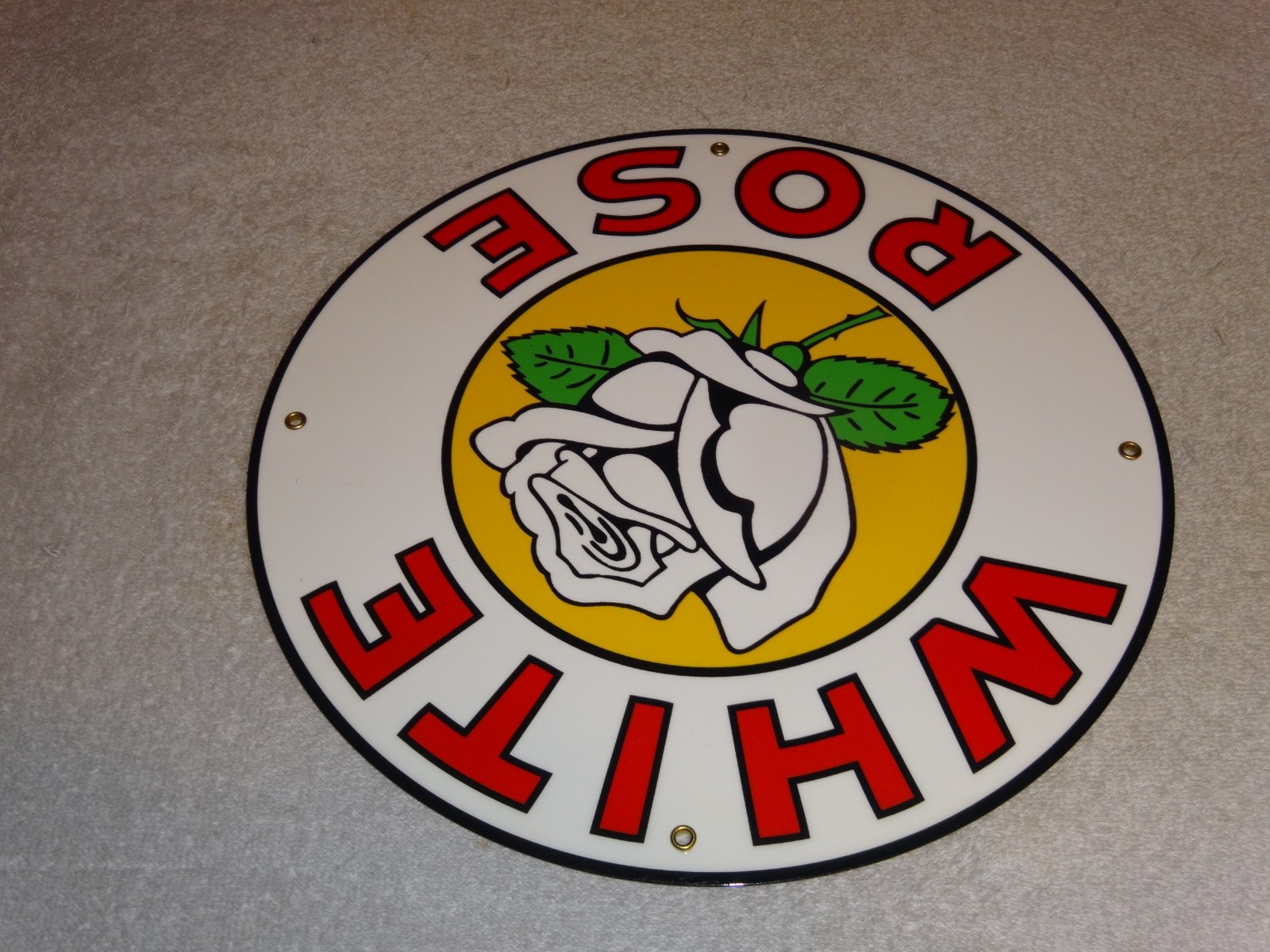 VINTAGE ENARCO WHITE ROSE GASOLINE 11 3/4″ PORCELAIN METAL CANADA GAS & OIL SIGN