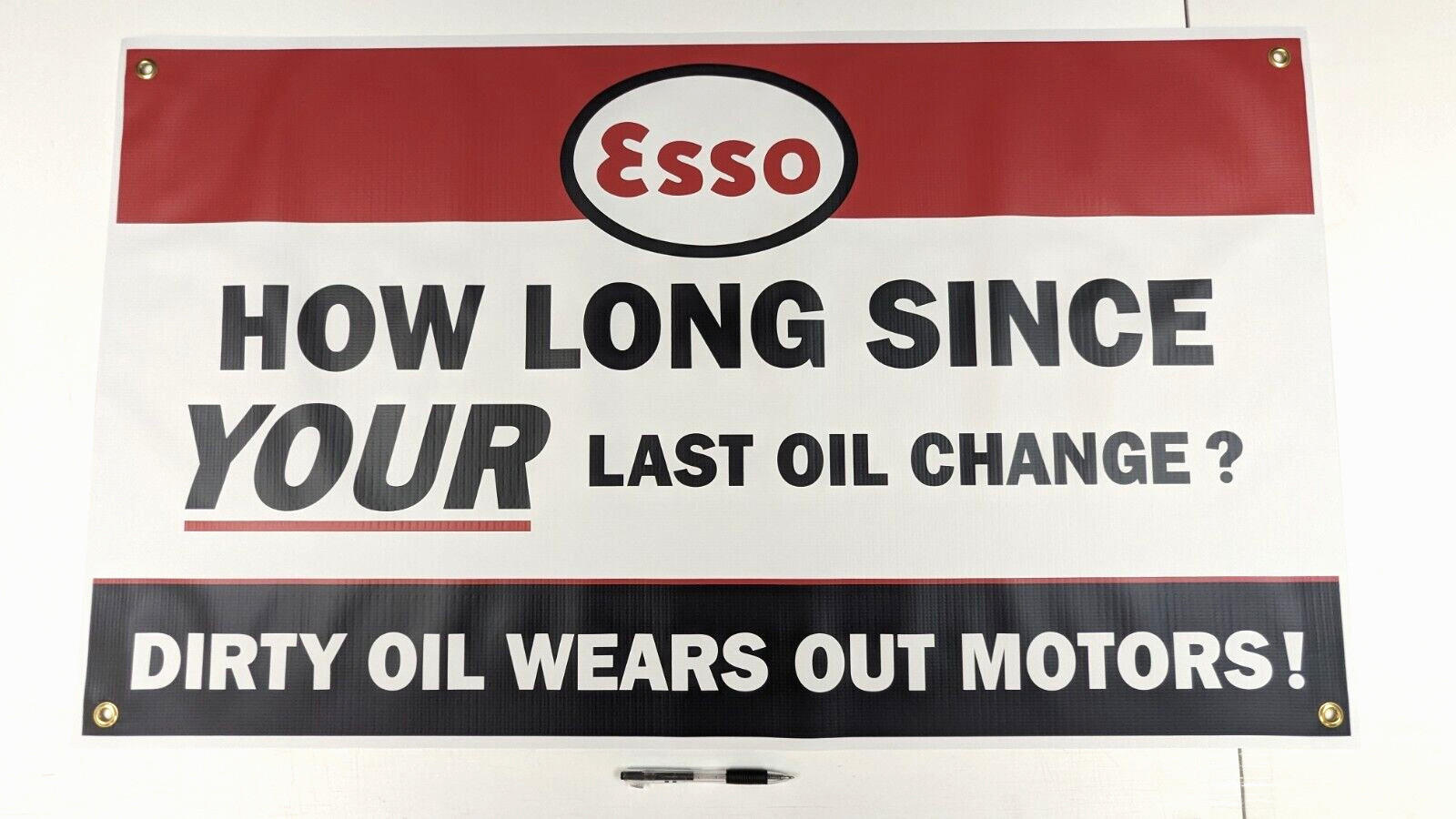 Esso Oil Change ’50s Vintage Style Dealer Promo Shop Display Banner Gas Oil
