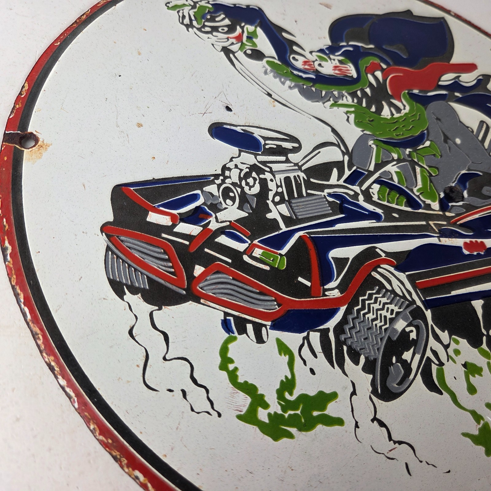 Vintage Rat Fink Hot Rod Batmobile Porcelain Sign – Kustom Fink Batman Sign