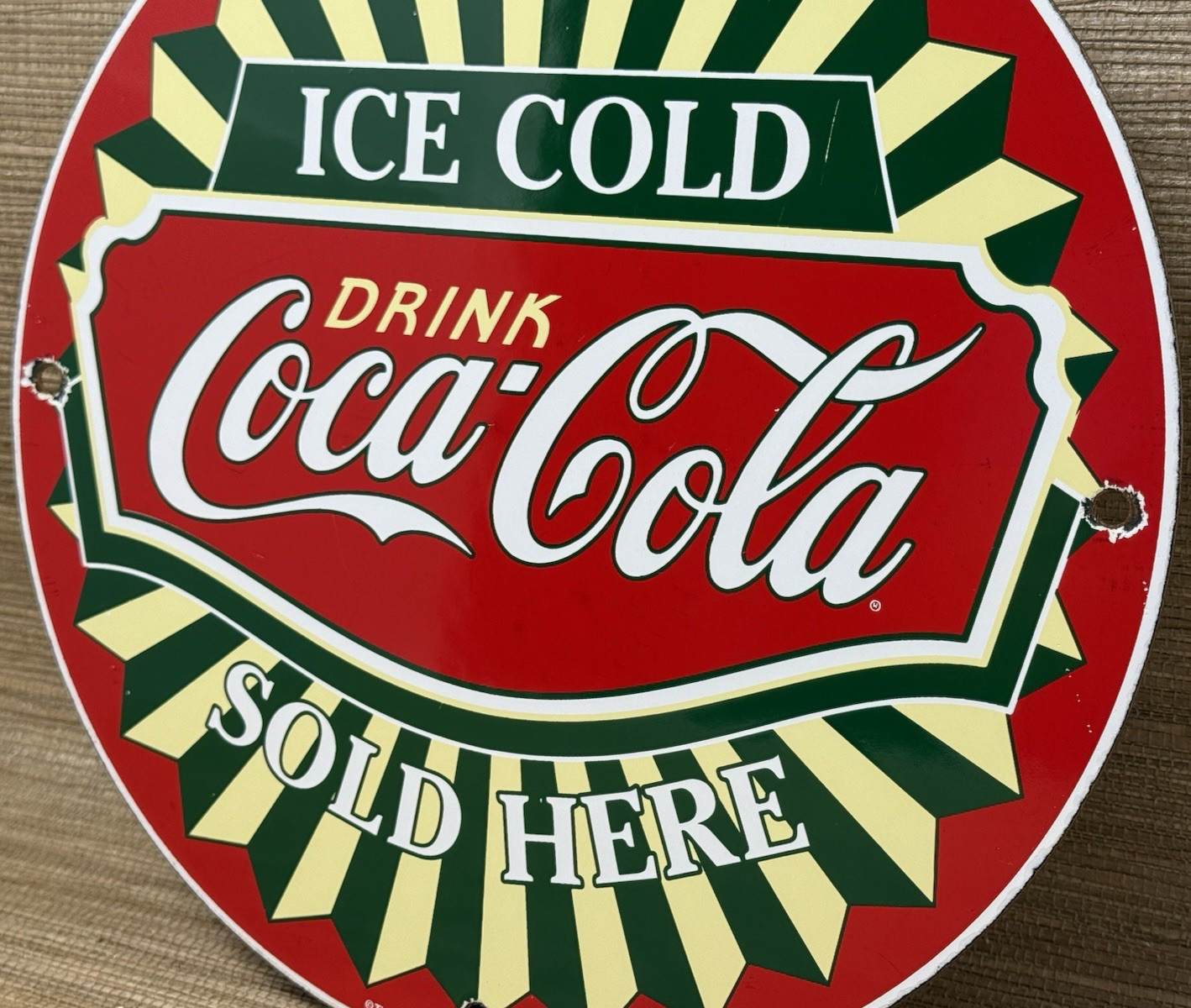 VINTAGE COCA COLA PORCELAIN SIGN GAS STATION BOTTLE COKE PEPSI DEW A & W OIL