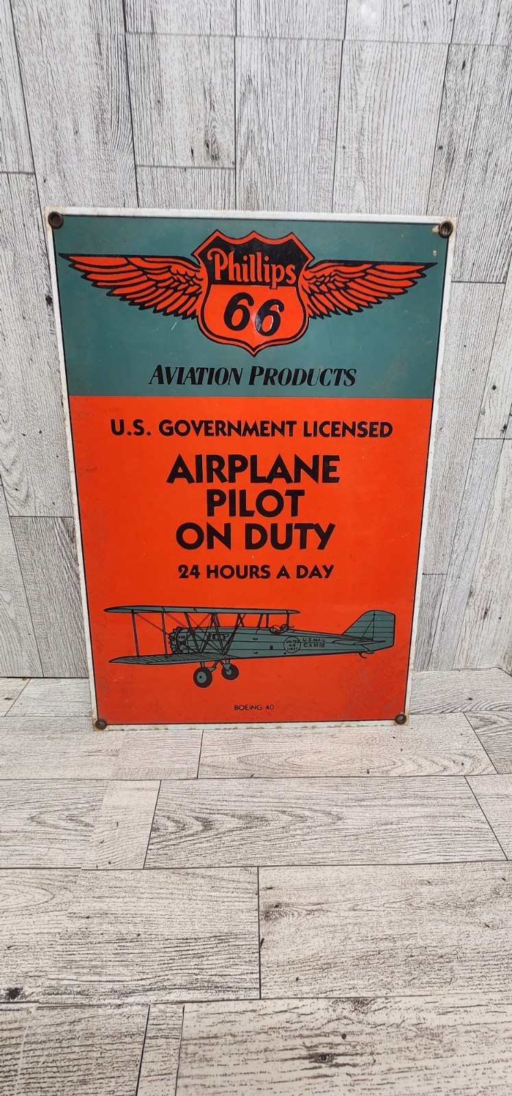 Ande Rooney Vintage Phillips 66 Airplane Pilot On Duty Sign – Porcelain