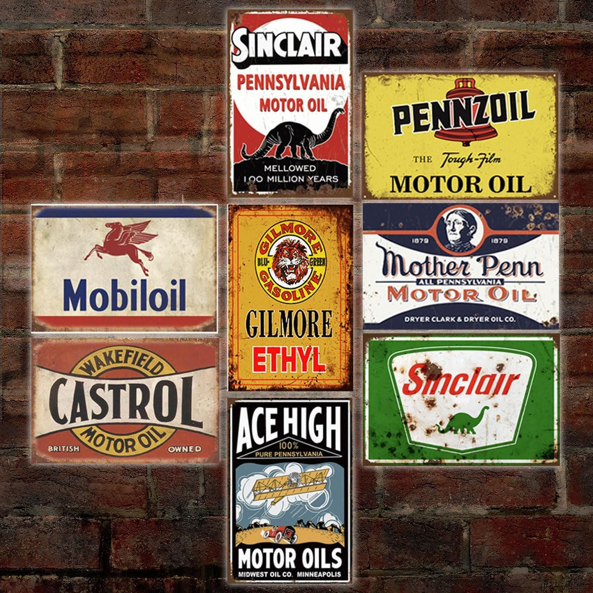 Reproduced Vintage Tin Signs, Gas Oil Retro Advert Metal Sign for Garage Man