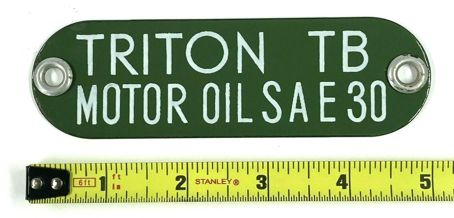 Vintage Triton TB Motor Oil SAE 30 Porcelain Gas Fuel Tag Sign Badge Green White
