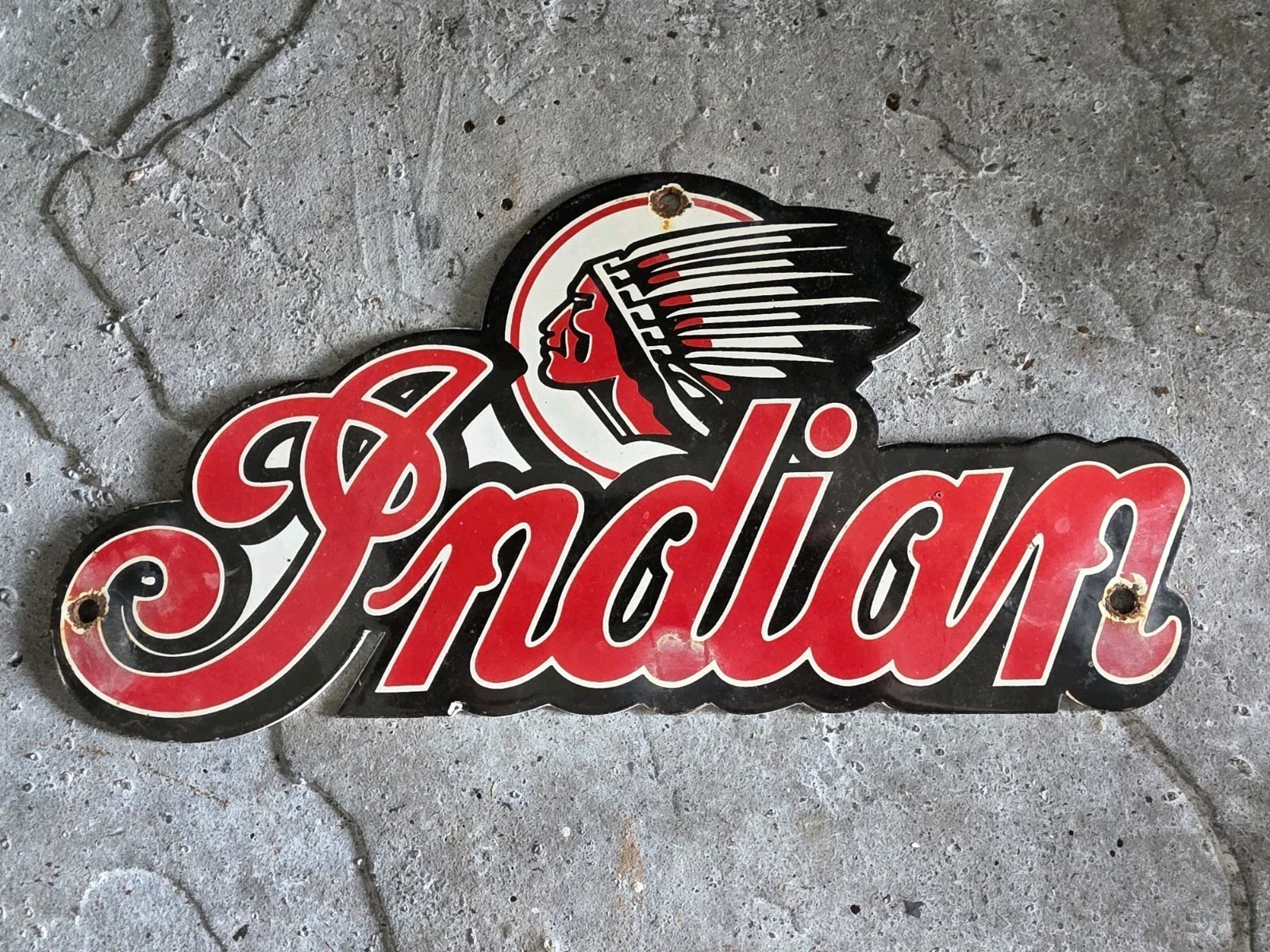 VINTAGE RARE VINTAGE INDIAN MOTORCYCLE PORCELAIN SIGN 12″ X 6″