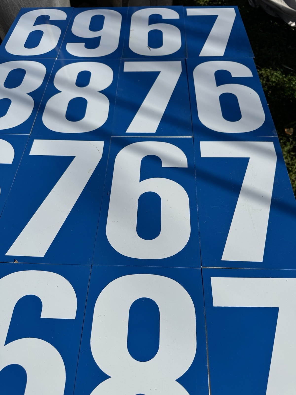 (24)Vintage Chevron Double Sided Metal Gas Station Numbers White Blue Graphic