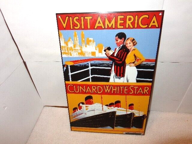 7 3/4 x 12 in CURARD WHITE STAR CRUISE ADV. SIGN DIE CUT METAL PORCELAIN -S 287