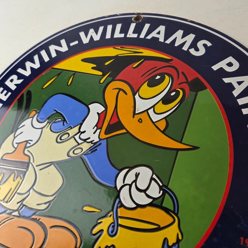 Vintage Sherwin Williams Sign – Paint Brush Painting Gas Oil Pump Porcelain Sign
