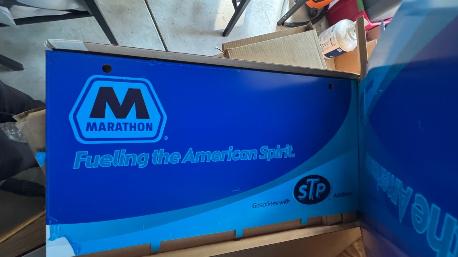 Marathon “Fueling the American Spirit” STP Gasoline Dispenser door Sign Blue