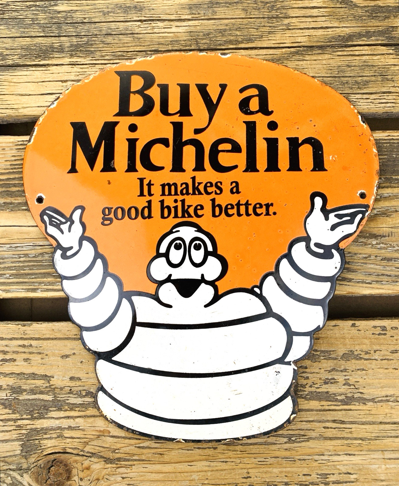 VINTAGE 12×11″ MICHELIN MAN TIRES GASOLINE STATION PORCELAIN GAS MOTOR OIL SIGN