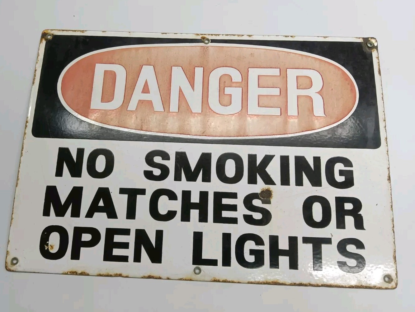 Large Vintage Danger No Smoking Matches Or Open Lights Porcelain Sign 20”x14”